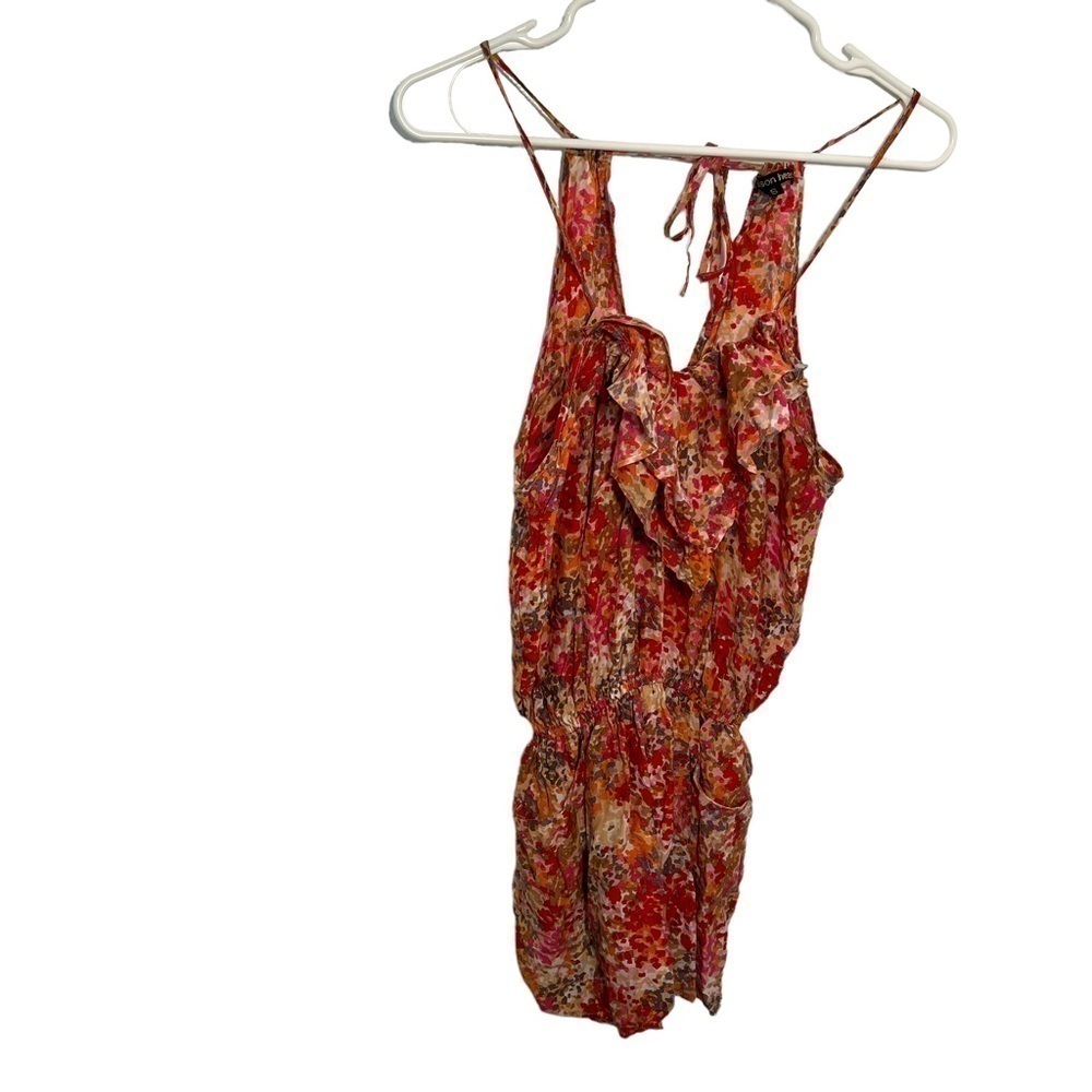 Addison Heart Women's Size Small Romper Pink Multi Geometric Ruffle Adjustable